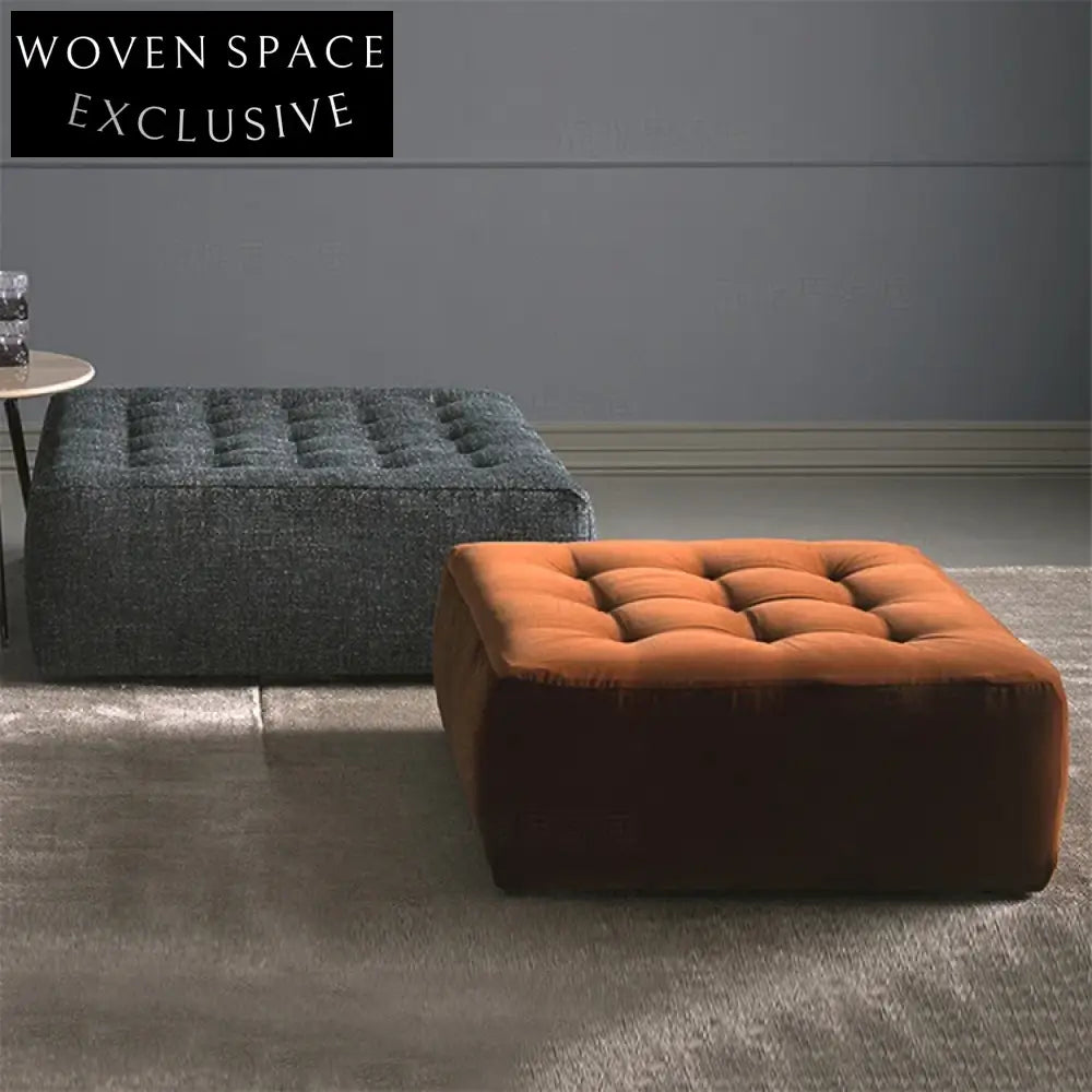 Chic Italian Velvet Ottoman Coffee Table, Round or Square, Wood Frame
