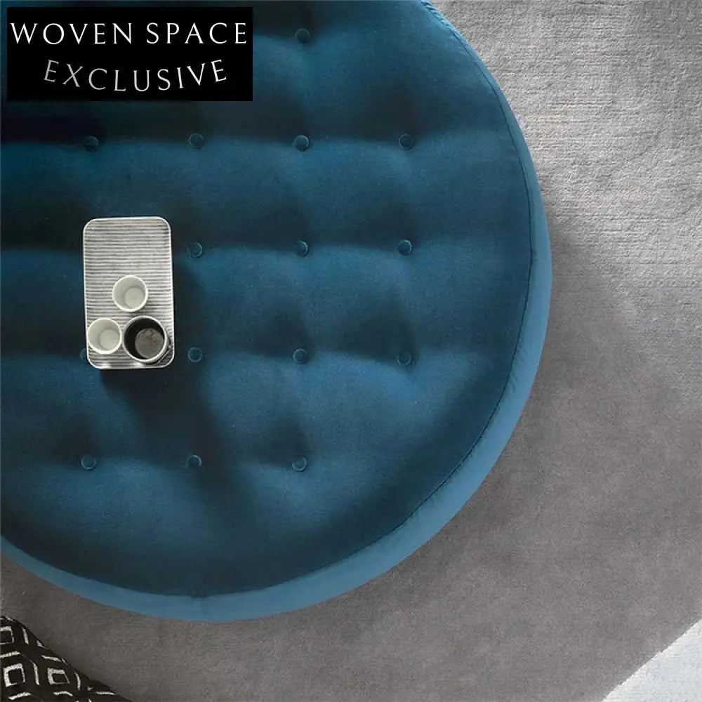Chic Italian Velvet Ottoman Coffee Table, Round or Square, Wood Frame
