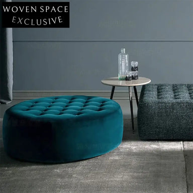 Chic Italian Velvet Ottoman Coffee Table, Round or Square, Wood Frame