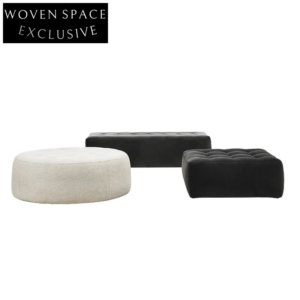 Chic Italian Velvet Ottoman Coffee Table, Round or Square, Wood Frame
