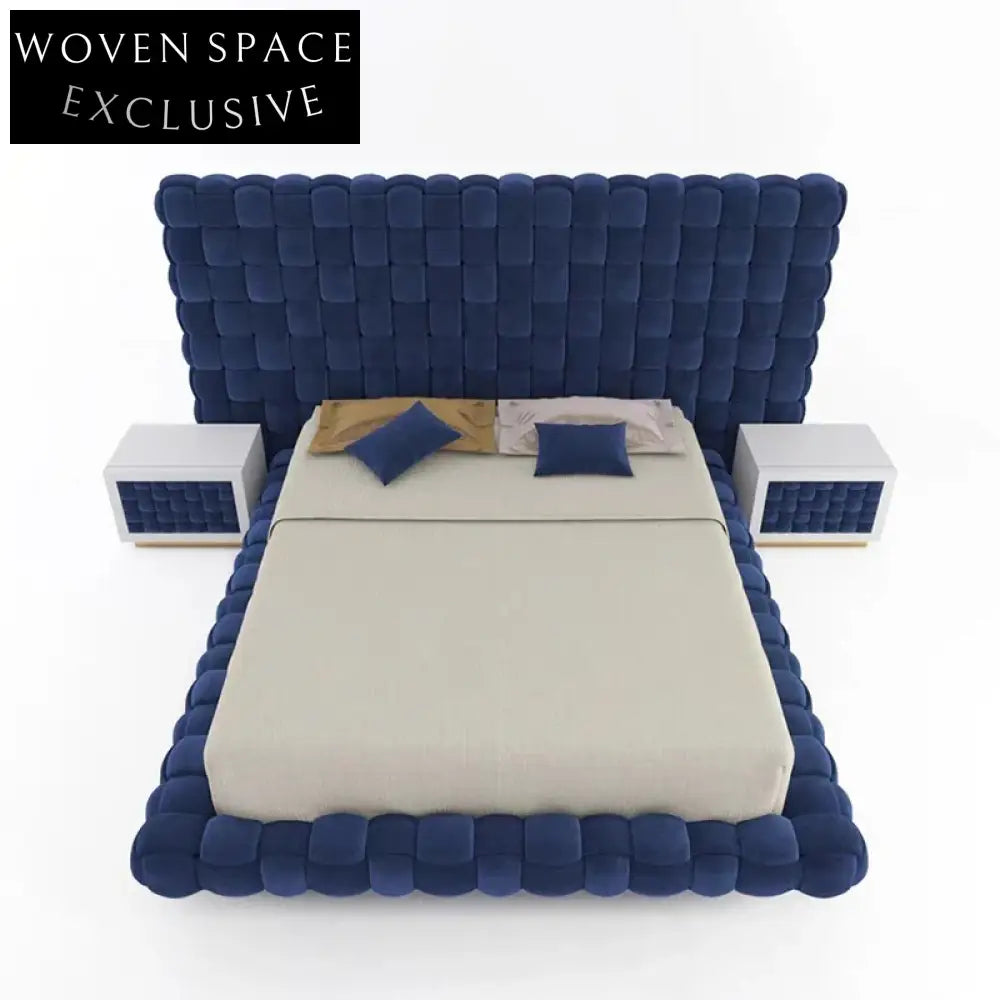 Chic Italian Velvet Upholstered King Size Double Bed for Bedroom