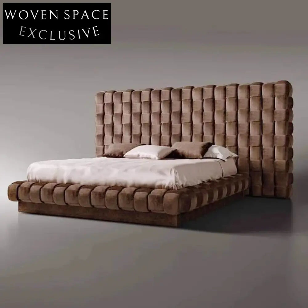 Chic Italian Velvet Upholstered King Size Double Bed for Bedroom