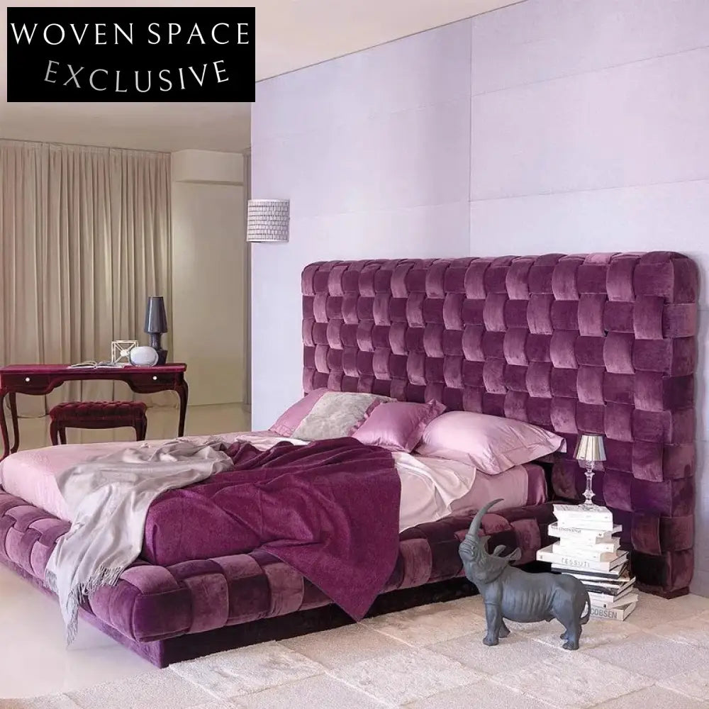 Chic Italian Velvet Upholstered King Size Double Bed for Bedroom