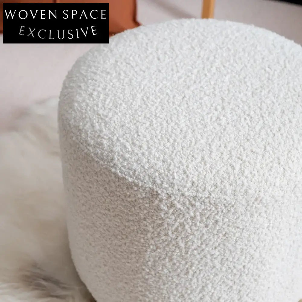 Chic Lamb Wool Round Ottoman with Gold Metal Base for Elegant Interiors