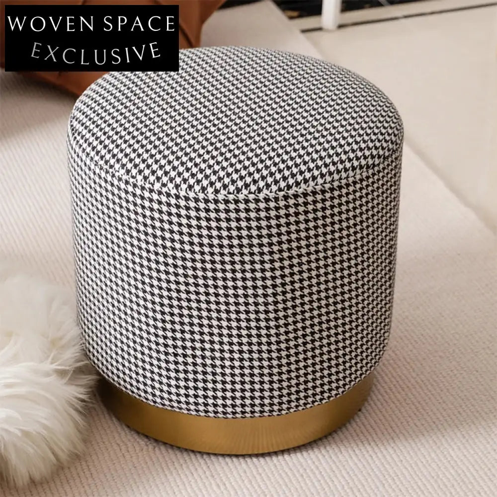 Chic Lamb Wool Round Ottoman with Gold Metal Base for Elegant Interiors