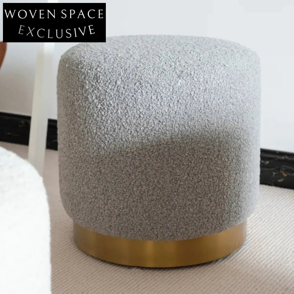 Chic Lamb Wool Round Ottoman with Gold Metal Base for Elegant Interiors