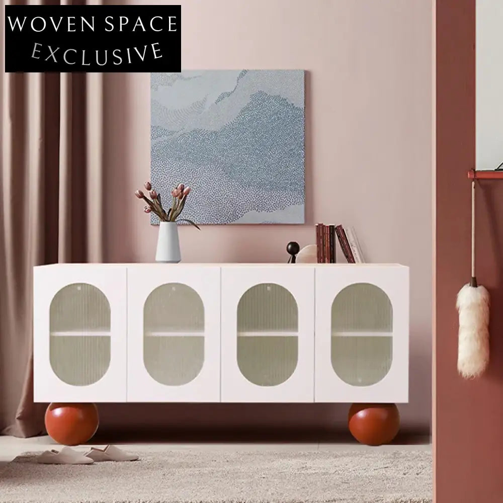 Chic Mid-Century Modern White Wooden TV Media Console Storage Cabinet