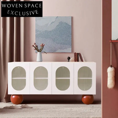 Chic Mid-Century Modern White Wooden TV Media Console Storage Cabinet