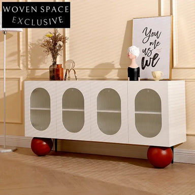 Chic Mid-Century Modern White Wooden TV Media Console Storage Cabinet