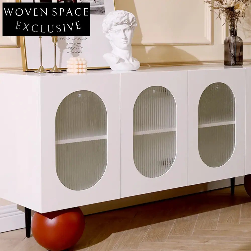 Chic Mid-Century Modern White Wooden TV Media Console Storage Cabinet