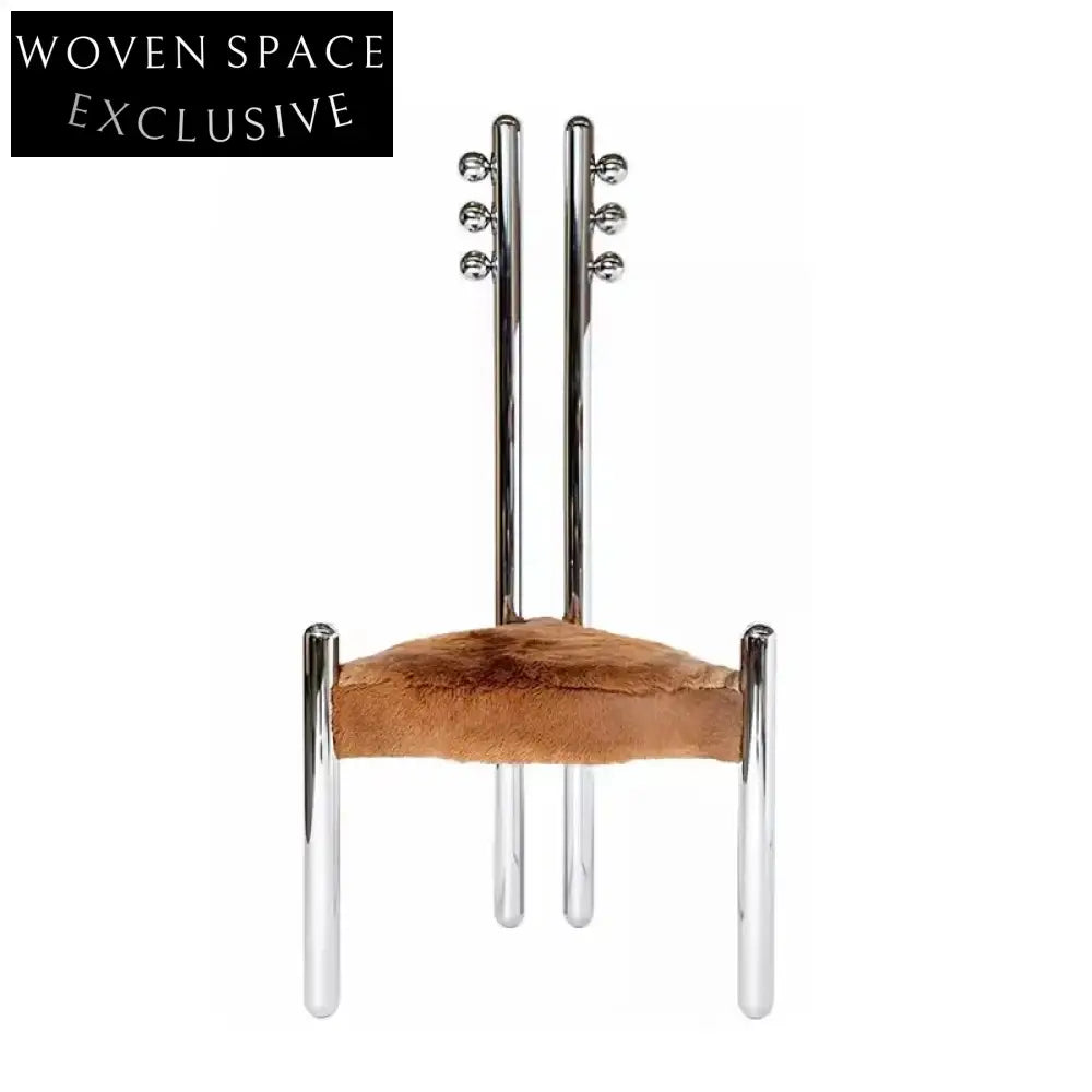 Chic Mid-Century Stainless Steel High-Back Dining Chair with Boucle Fur Seat