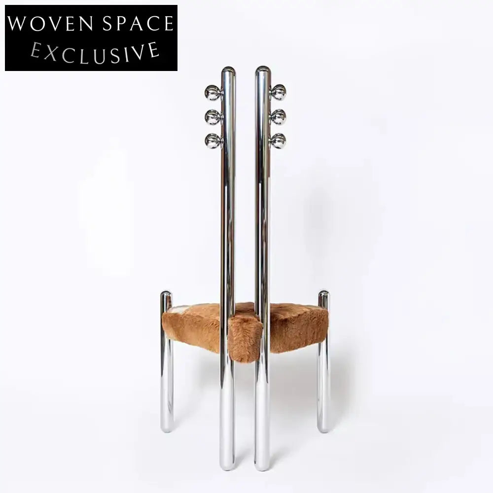 Chic Mid-Century Stainless Steel High-Back Dining Chair with Boucle Fur Seat