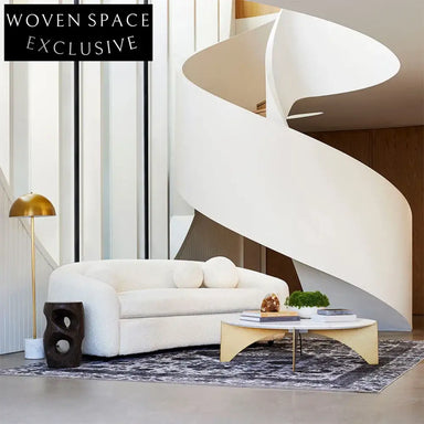 Chic Minimalist Curved Fabric Sofa Couch, Solid Wood Legs, Modern Living Room Design