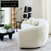 Chic Minimalist Curved Fabric Sofa Couch, Solid Wood Legs, Modern Living Room Design
