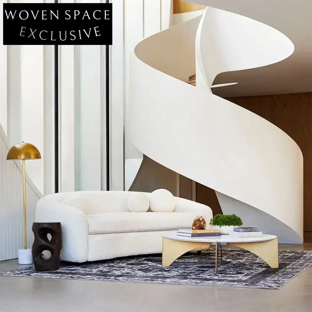 Chic Minimalist Curved Fabric Sofa Couch, Solid Wood Legs, Modern Living Room Design