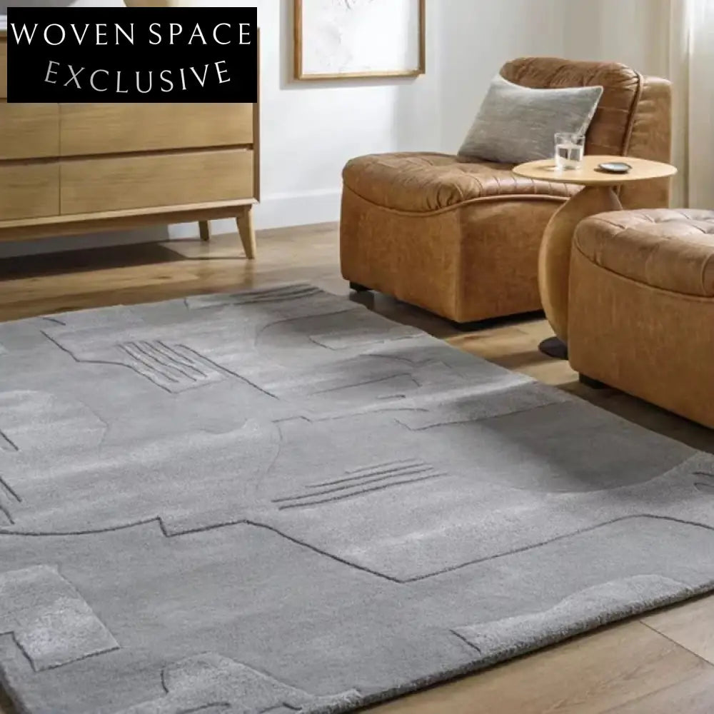 Chic Minimalist Polyester Rug - Italian Geometric Pattern, Durable Living Room Carpet
