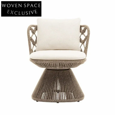 Chic Minimalist Rattan Woven Fabric Dining Chair for Modern Home & Outdoor Spaces