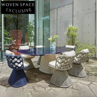 Chic Minimalist Rattan Woven Fabric Dining Chair for Modern Home & Outdoor Spaces