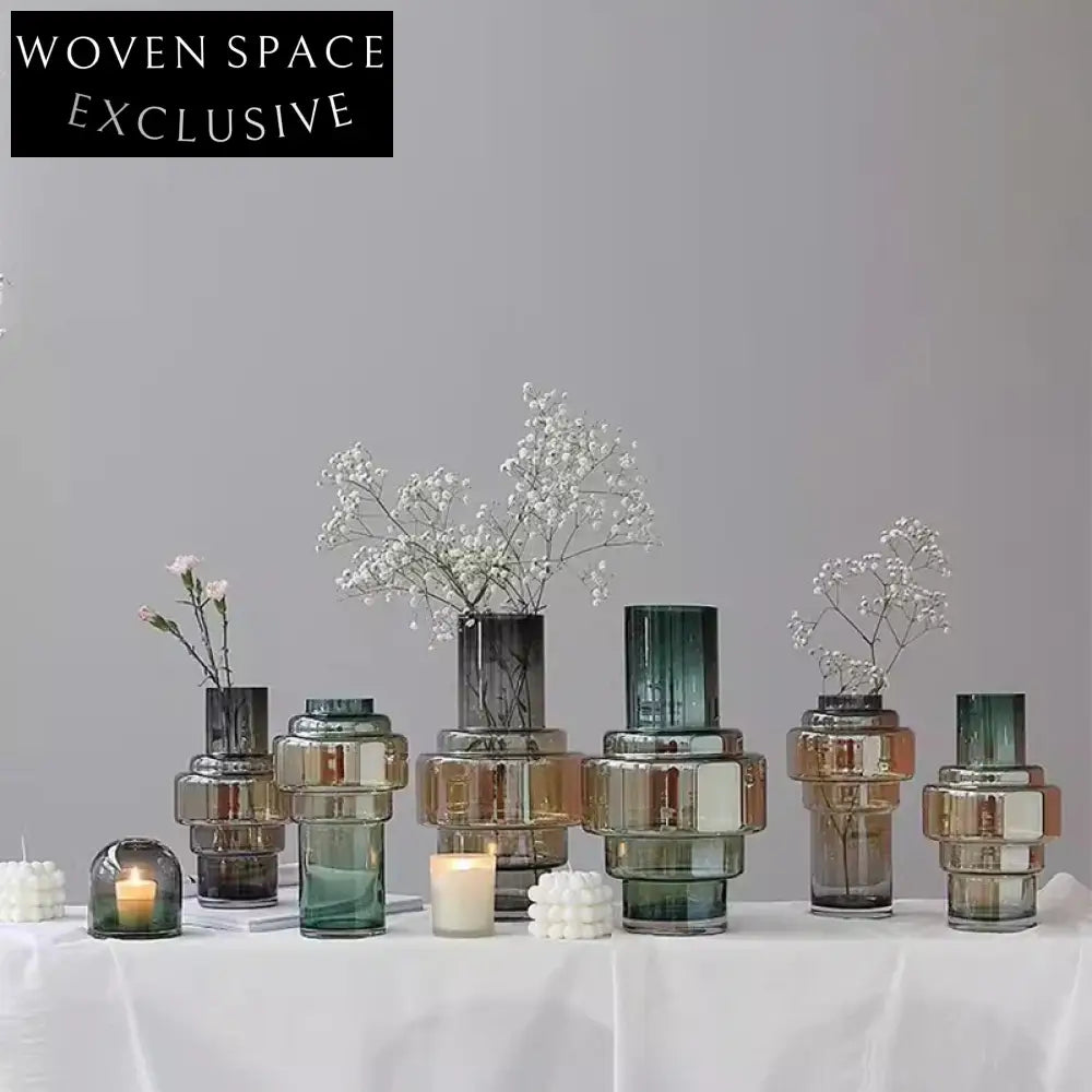 Chic Modern Art Deco Gradient Glass Vase Set for Elegant Home Decor