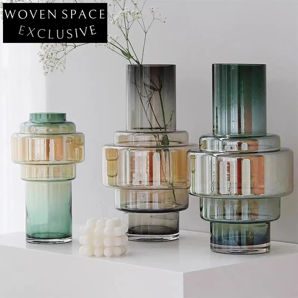 Chic Modern Art Deco Gradient Glass Vase Set for Elegant Home Decor