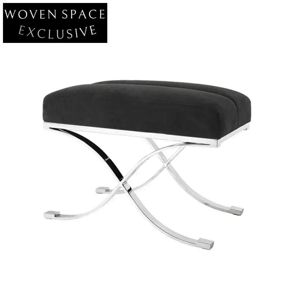 Chic Modern Fabric Ottoman Bench with Elegant Metal Cross Legs