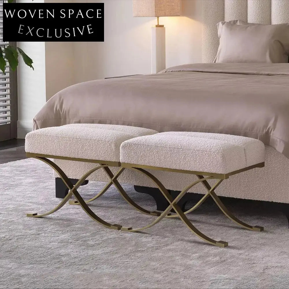 Chic Modern Fabric Ottoman Bench with Elegant Metal Cross Legs