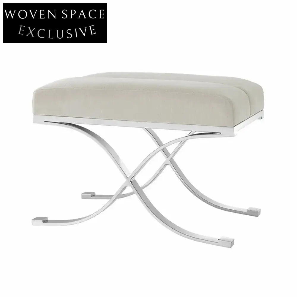 Chic Modern Fabric Ottoman Bench with Elegant Metal Cross Legs