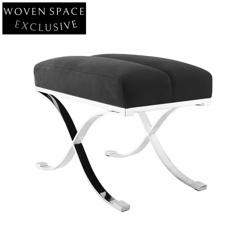 Chic Modern Fabric Ottoman Bench with Elegant Metal Cross Legs