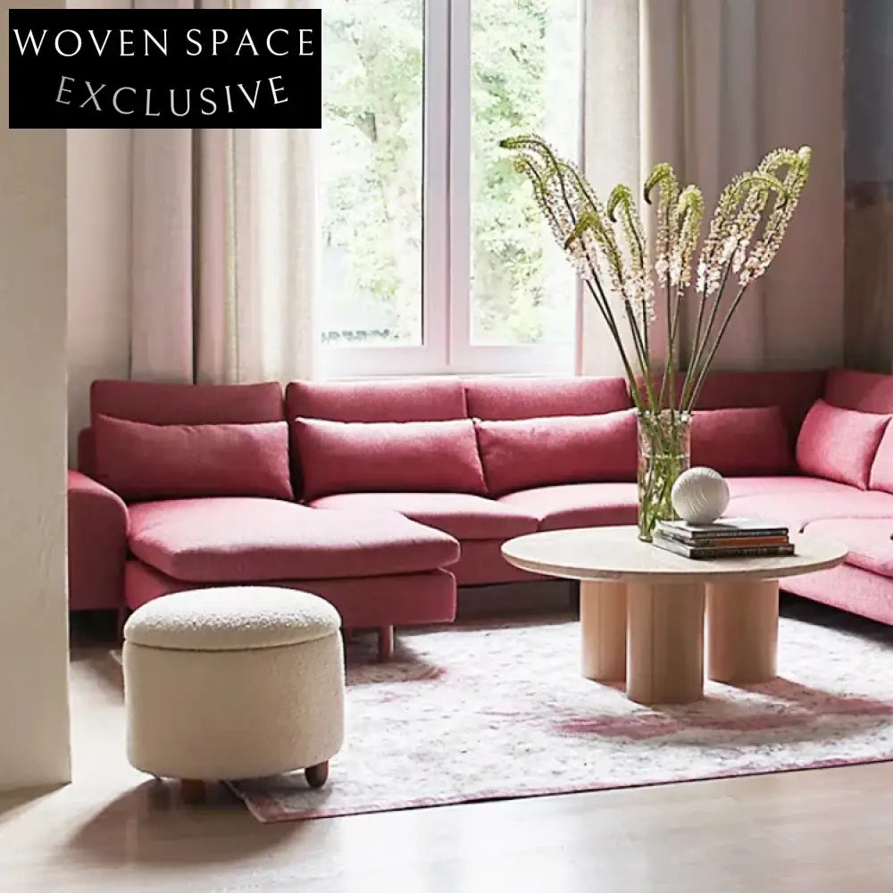 Chic Modern Fabric Upholstered Round Ottoman, Wood Frame Storage Footstool