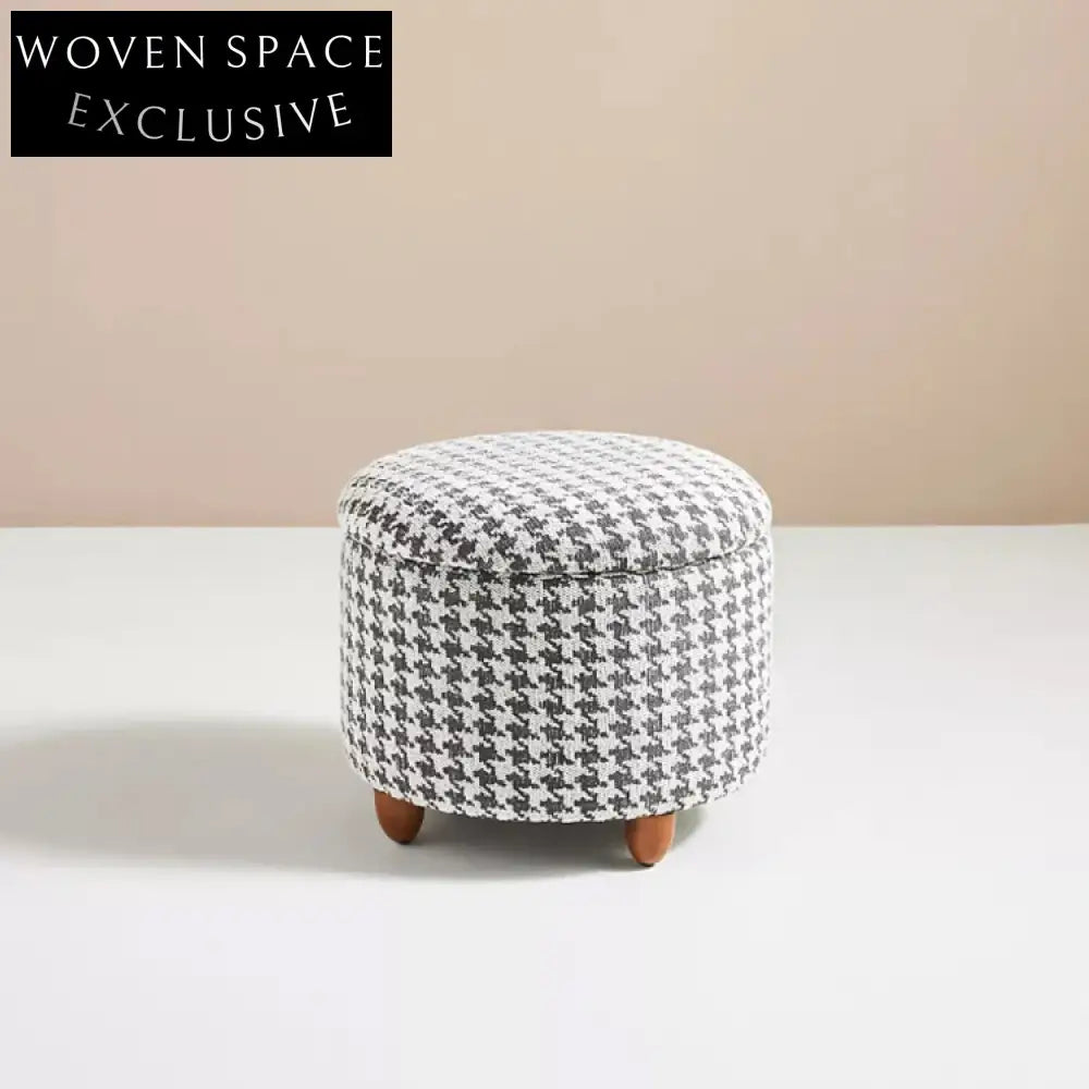 Chic Modern Fabric Upholstered Round Ottoman, Wood Frame Storage Footstool