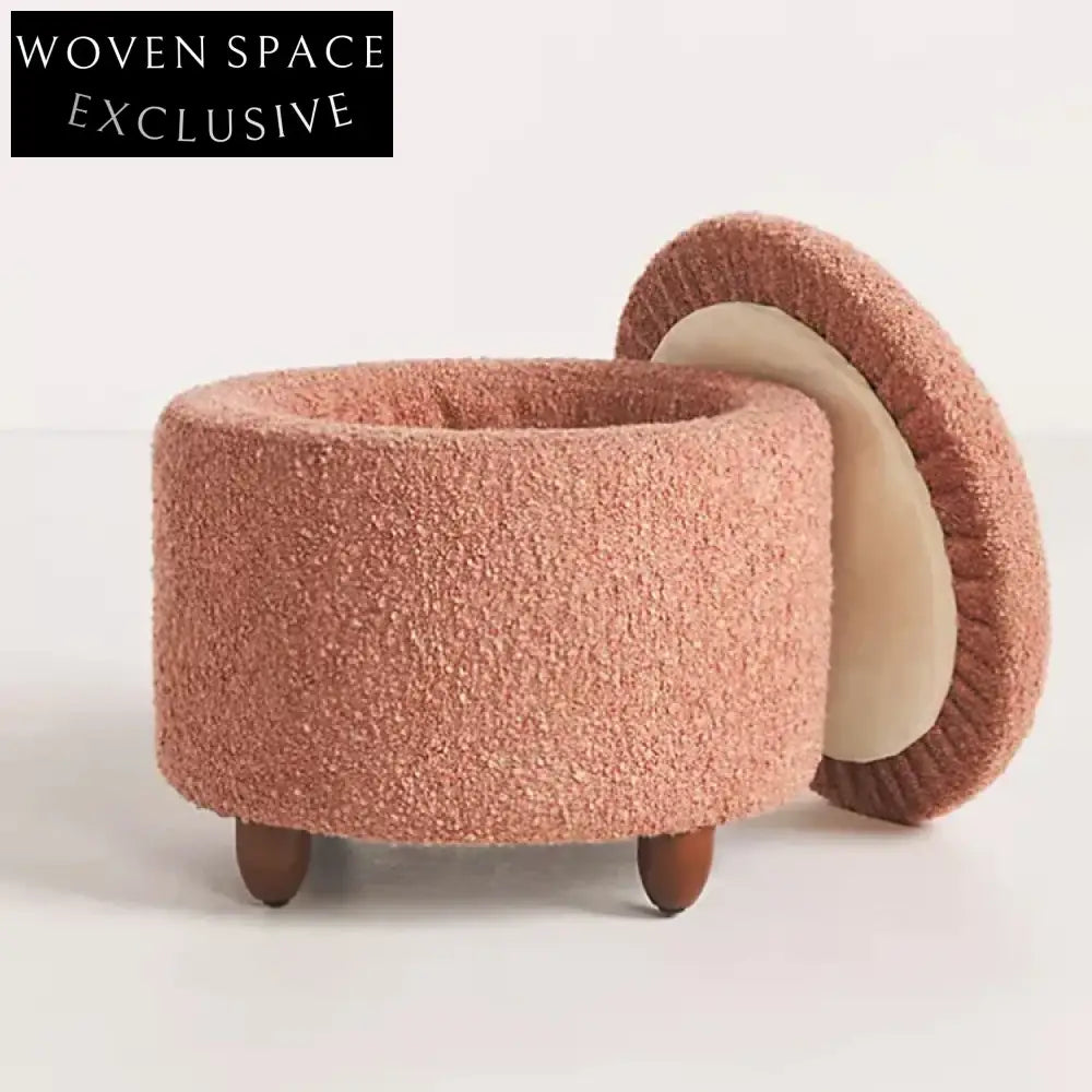 Chic Modern Fabric Upholstered Round Ottoman, Wood Frame Storage Footstool