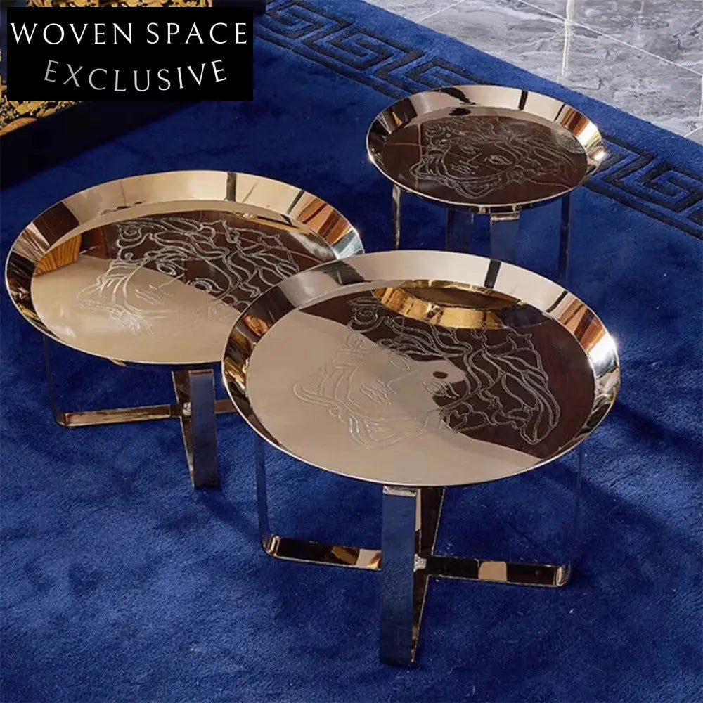 Chic Modern Gold Stainless Steel Round Side Accent Coffee Table