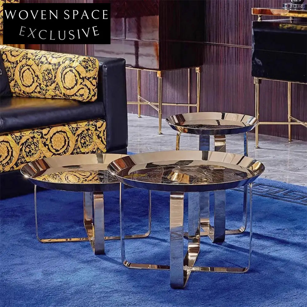 Chic Modern Gold Stainless Steel Round Side Accent Coffee Table