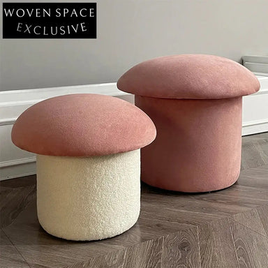 Chic Modern Lamb Wool Mushroom Ottoman Stool - Cozy Round Seating