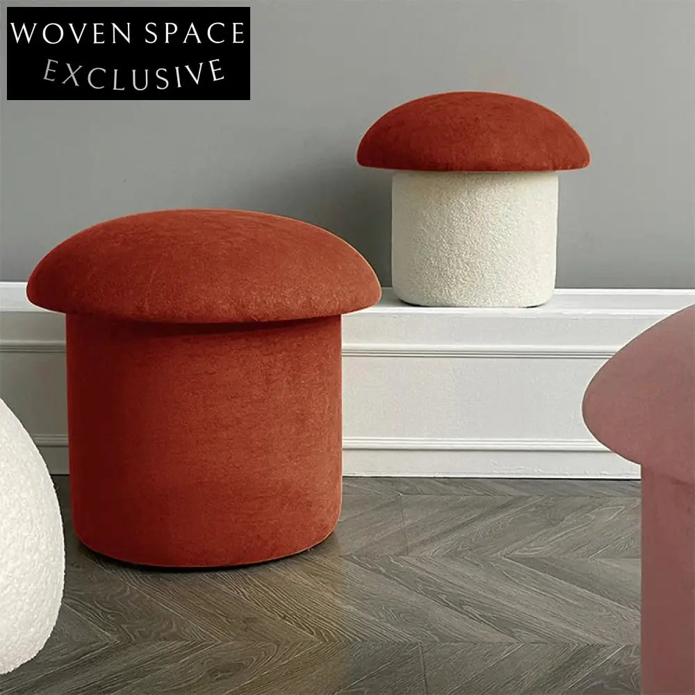 Chic Modern Lamb Wool Mushroom Ottoman Stool - Cozy Round Seating