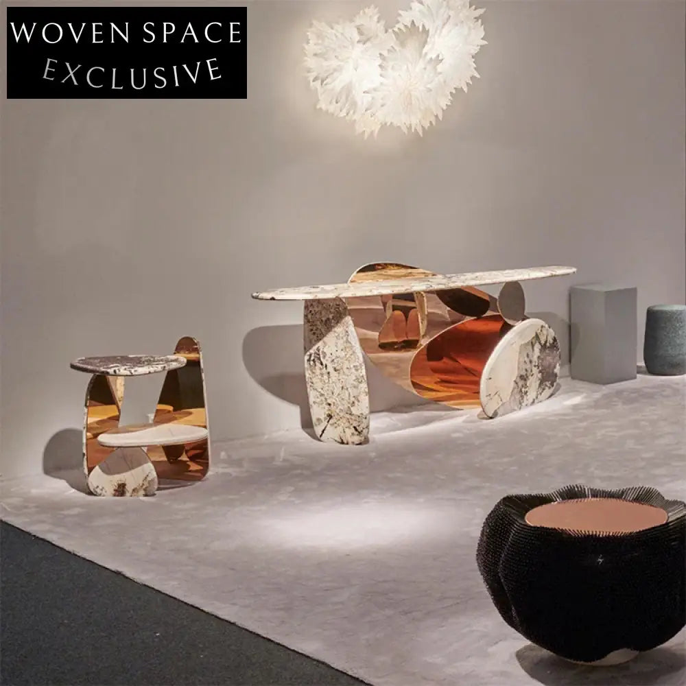 Chic Modern Mushroom Shape Gold Marble Living Room Accent Coffee Table