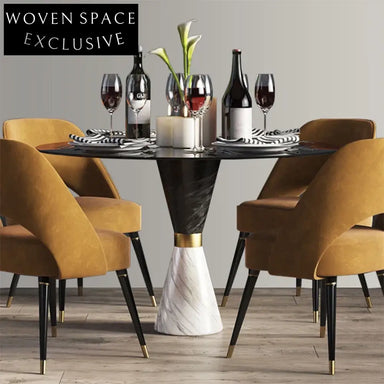 Chic Modern Round Black Marble Dining Table with Glass Top