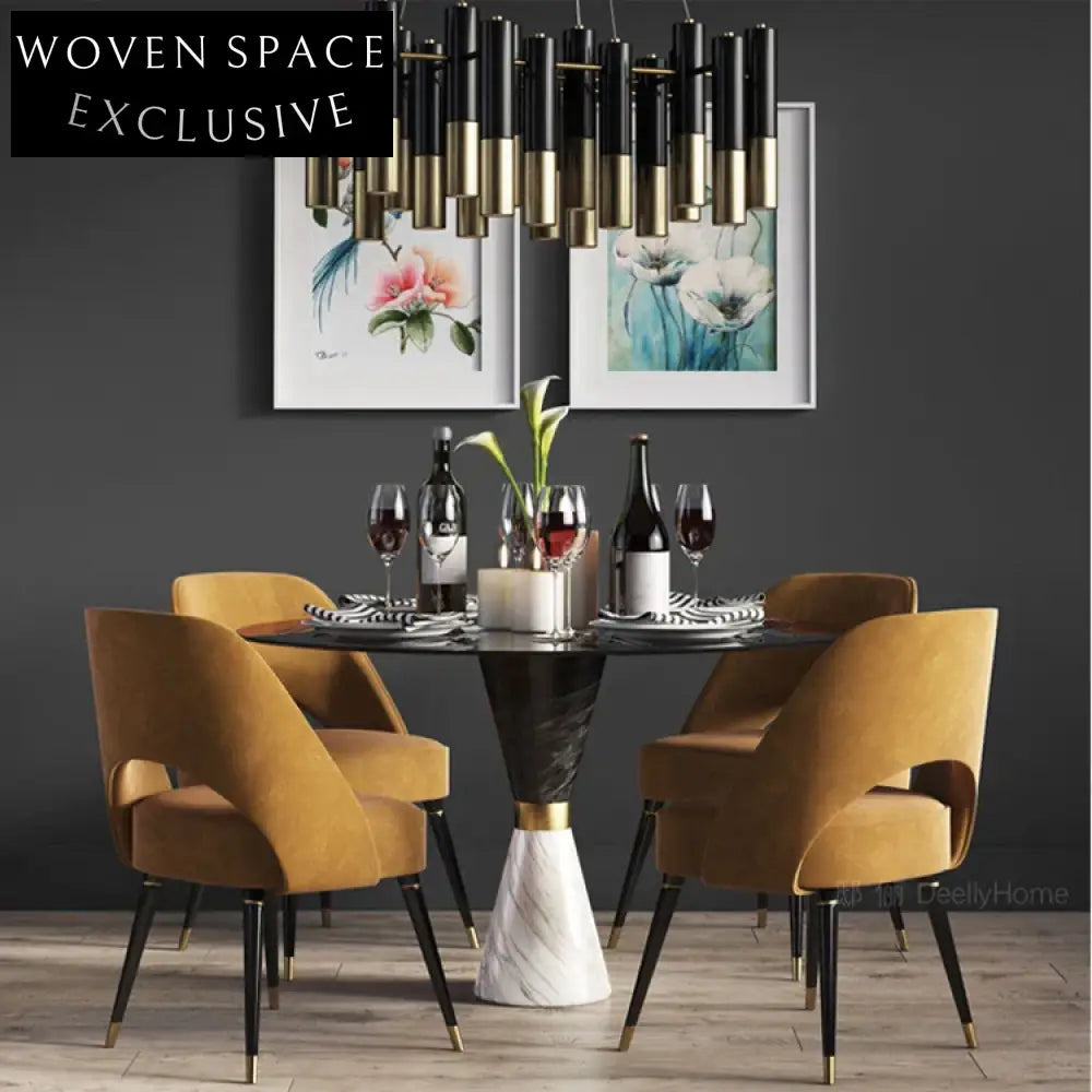 Chic Modern Round Black Marble Dining Table with Glass Top