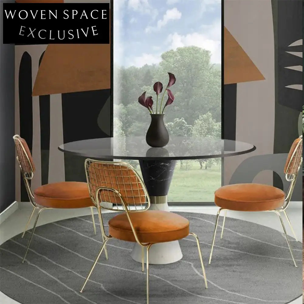 Chic Modern Round Black Marble Dining Table with Glass Top