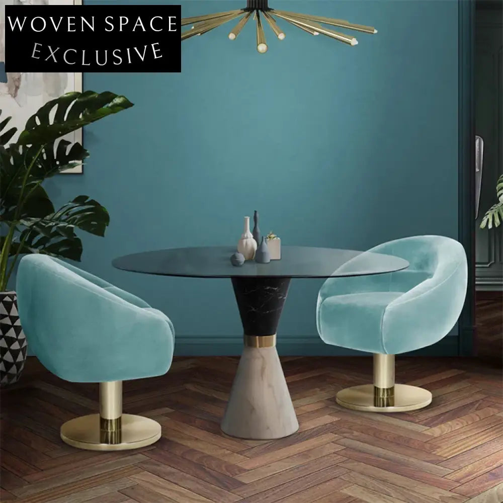 Chic Modern Round Black Marble Dining Table with Glass Top