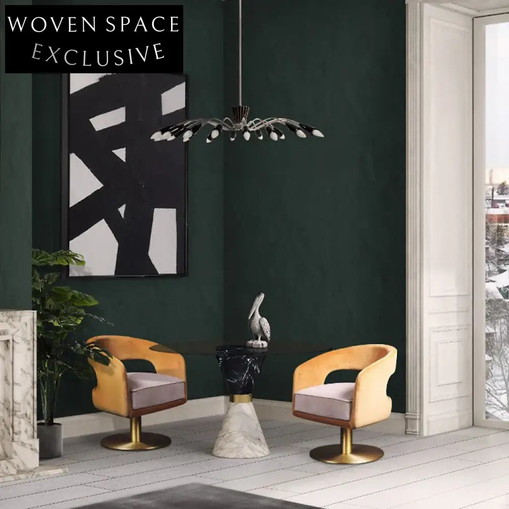 Chic Modern Round Black Marble Dining Table with Glass Top