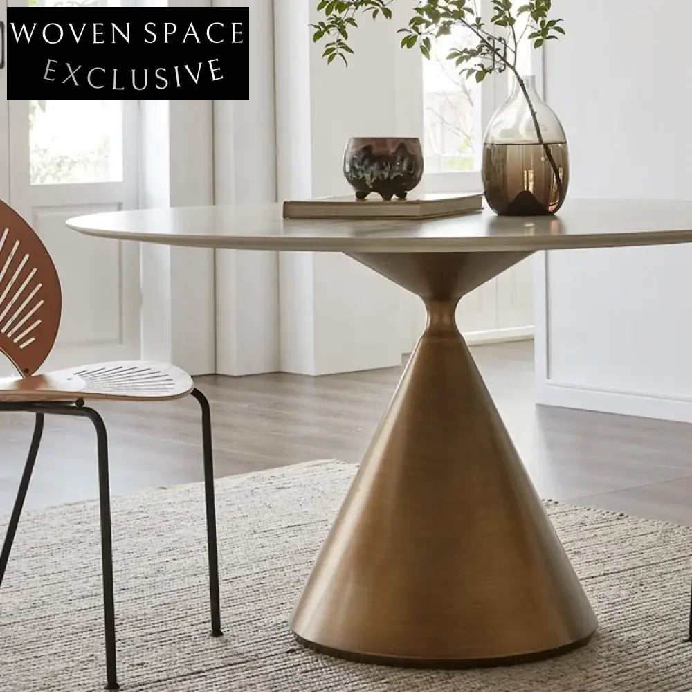 Chic Modern Round Slate Top Dining Table with Luxury Metal Base