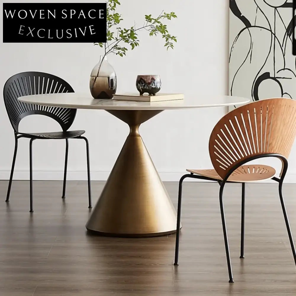 Chic Modern Round Slate Top Dining Table with Luxury Metal Base