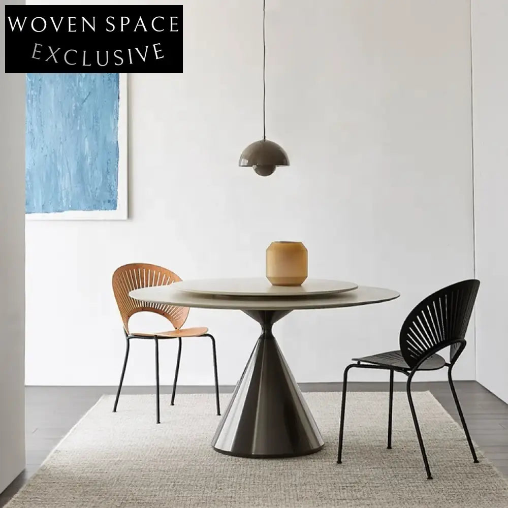 Chic Modern Round Slate Top Dining Table with Luxury Metal Base