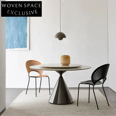 Chic Modern Round Slate Top Dining Table with Luxury Metal Base