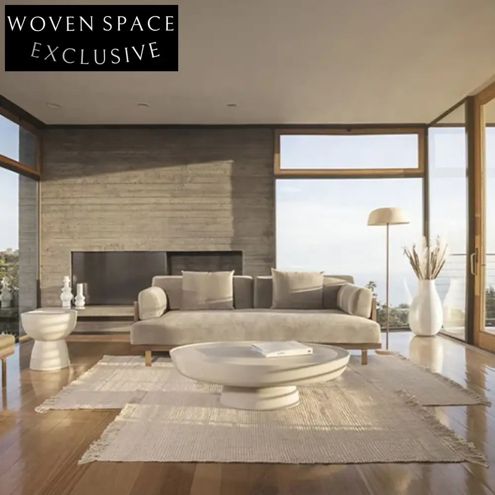 Chic Modern White Concrete Fiberglass Round Oval Living Room Coffee Table