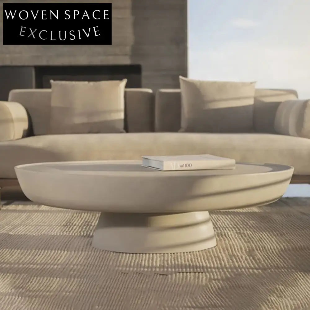 Chic Modern White Concrete Fiberglass Round Oval Living Room Coffee Table