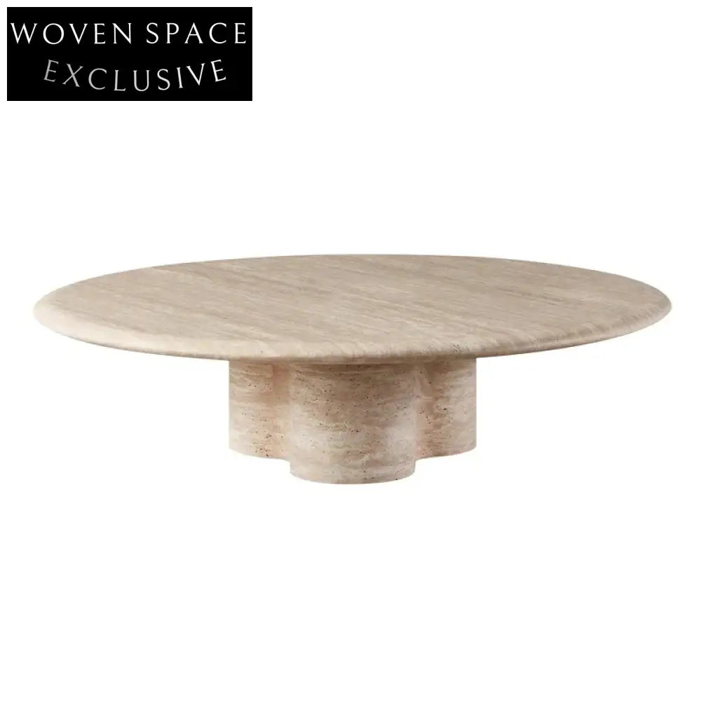 Chic Natural Travertine Stone Round Coffee, Living Room Centerpiece Table