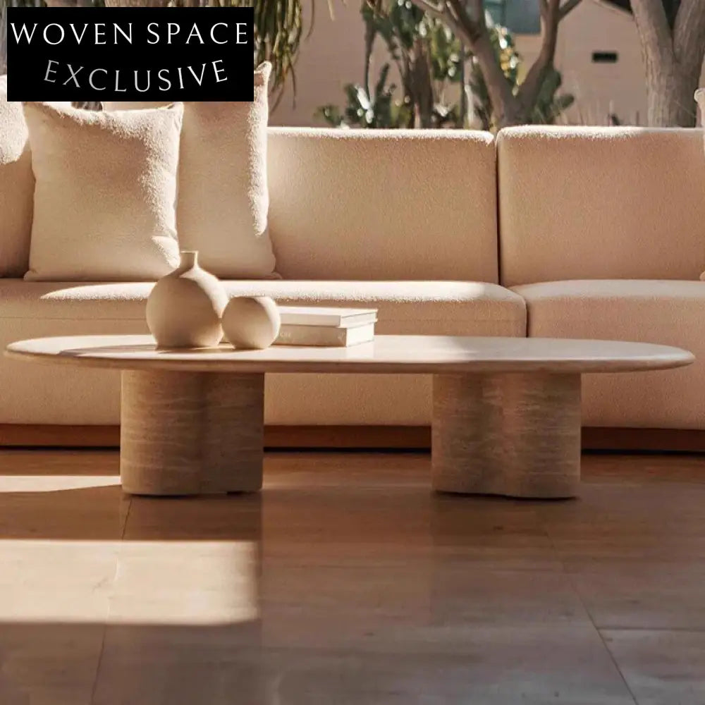 Chic Natural Travertine Stone Round Coffee, Living Room Centerpiece Table