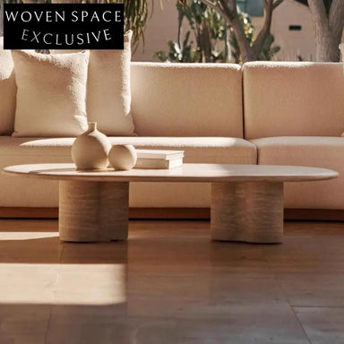 Chic Natural Travertine Stone Round Coffee, Living Room Centerpiece Table